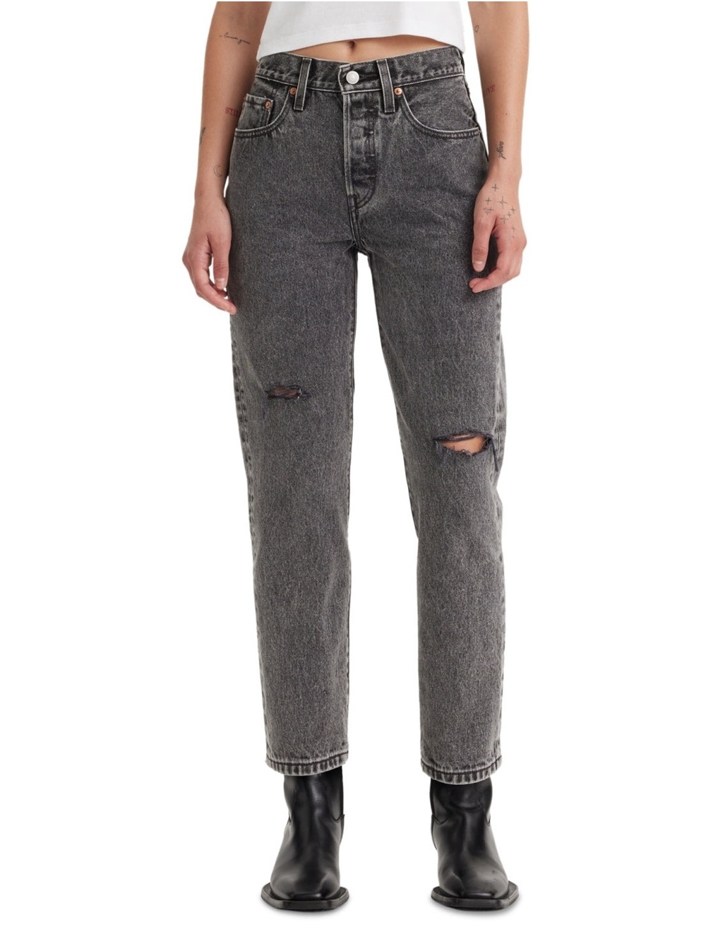 Levi’s Premium 501s - Washed Black Distressed 30w 32 length